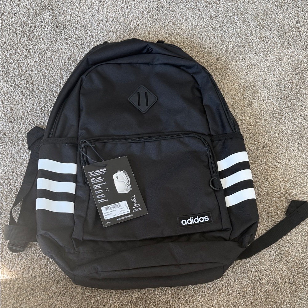 adidas Black Backpack with White 3-Stripe Accents
